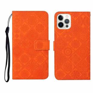 For iPhone 12 Pro Max Ethnic Style Embossed Pattern Horizontal Flip Leather Case with Holder & Card Slots & Wallet & Lanyard(Orange)