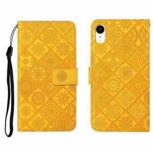 For iPhone XR Ethnic Style Embossed Pattern Horizontal Flip Leather Case with Holder & Card Slots & Wallet & Lanyard(Yellow)