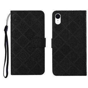 For iPhone XR Ethnic Style Embossed Pattern Horizontal Flip Leather Case with Holder & Card Slots & Wallet & Lanyard(Black)