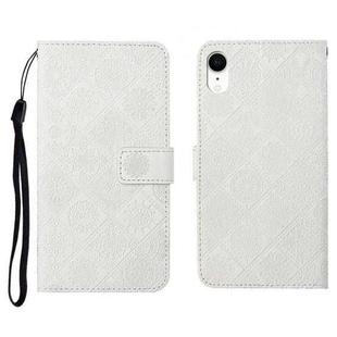 For iPhone XR Ethnic Style Embossed Pattern Horizontal Flip Leather Case with Holder & Card Slots & Wallet & Lanyard(White)