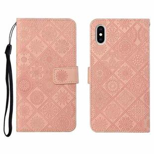 For iPhone XS Max Ethnic Style Embossed Pattern Horizontal Flip Leather Case with Holder & Card Slots & Wallet & Lanyard(Pink)