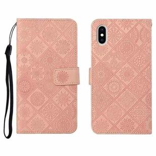 For iPhone X / XS Ethnic Style Embossed Pattern Horizontal Flip Leather Case with Holder & Card Slots & Wallet & Lanyard(Pink)