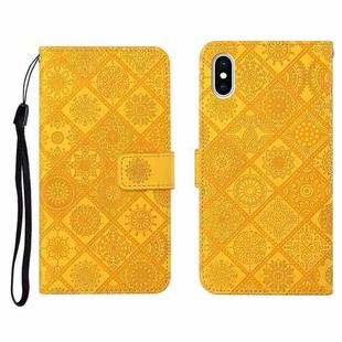 For iPhone X / XS Ethnic Style Embossed Pattern Horizontal Flip Leather Case with Holder & Card Slots & Wallet & Lanyard(Yellow)
