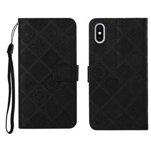 For iPhone X / XS Ethnic Style Embossed Pattern Horizontal Flip Leather Case with Holder & Card Slots & Wallet & Lanyard(Black)