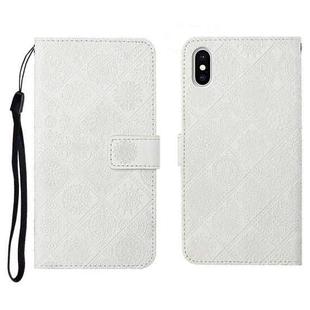 For iPhone X / XS Ethnic Style Embossed Pattern Horizontal Flip Leather Case with Holder & Card Slots & Wallet & Lanyard(White)