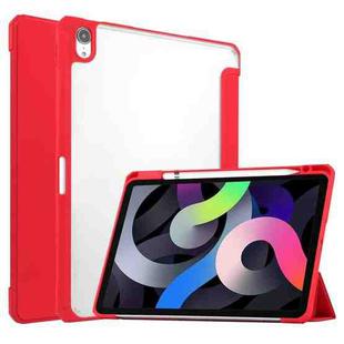 For iPad Air 2022 / 2020 10.9 TPU Transparent Back Cover Horizontal Flip Leather Case with Three-folding Holder & Sleep / Wake-up Function / Pen Slot(Red)