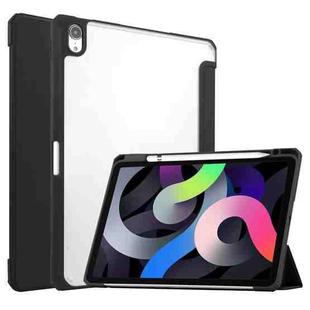 For iPad Air 2022 / 2020 10.9 TPU Transparent Back Cover Horizontal Flip Leather Case with Three-folding Holder & Sleep / Wake-up Function / Pen Slot(Black)