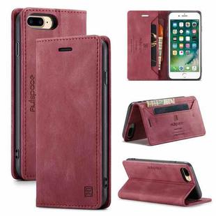 AutSpace A01 Retro Skin-feel Crazy Horse Texture Horizontal Flip Leather Case with Holder & Card Slots & Wallet & RFID For iPhone 8 Plus / 7 Plus(Wine Red)