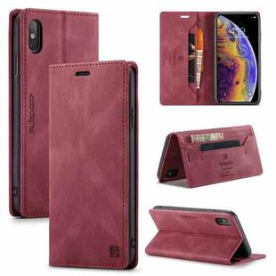 For iPhone X / XS AutSpace A01 Retro Skin-feel Crazy Horse Texture Horizontal Flip Leather Case with Holder & Card Slots & Wallet & RFID(Wine Red)