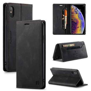 For iPhone XS Max AutSpace A01 Retro Skin-feel Crazy Horse Texture Horizontal Flip Leather Case with Holder & Card Slots & Wallet & RFID(Black)