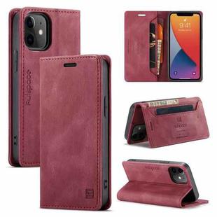 For iPhone 12 mini AutSpace A01 Retro Skin-feel Crazy Horse Texture Horizontal Flip Leather Case with Holder & Card Slots & Wallet & RFID (Wine Red)
