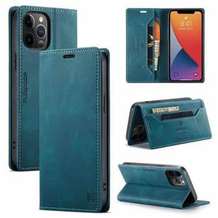 For iPhone 12 Pro Max AutSpace A01 Retro Skin-feel Crazy Horse Texture Horizontal Flip Leather Case with Holder & Card Slots & Wallet & RFID(Blue)