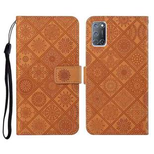 For OPPO A92 / A72 / A52 Ethnic Style Embossed Pattern Horizontal Flip Leather Case with Holder & Card Slots & Wallet & Lanyard(Brown)