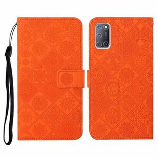 For OPPO A92 / A72 / A52 Ethnic Style Embossed Pattern Horizontal Flip Leather Case with Holder & Card Slots & Wallet & Lanyard(Orange)