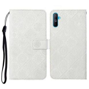 For OPPO Realme C3 Ethnic Style Embossed Pattern Horizontal Flip Leather Case with Holder & Card Slots & Wallet & Lanyard(White)