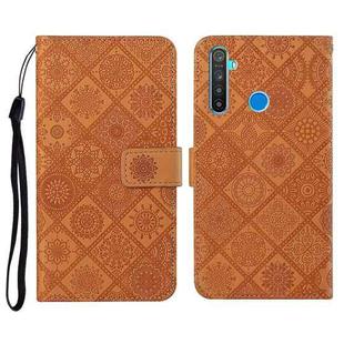 For OPPO Realme 5 Ethnic Style Embossed Pattern Horizontal Flip Leather Case with Holder & Card Slots & Wallet & Lanyard(Brown)