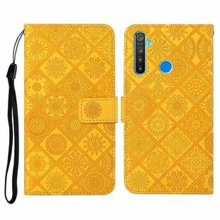 For OPPO Realme 5 Ethnic Style Embossed Pattern Horizontal Flip Leather Case with Holder & Card Slots & Wallet & Lanyard(Yellow)