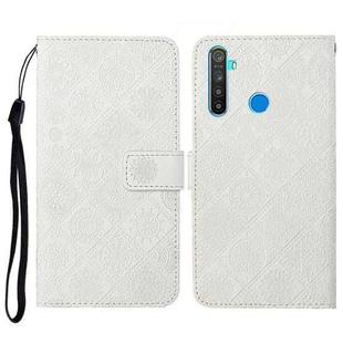 For OPPO Realme 5 Ethnic Style Embossed Pattern Horizontal Flip Leather Case with Holder & Card Slots & Wallet & Lanyard(White)