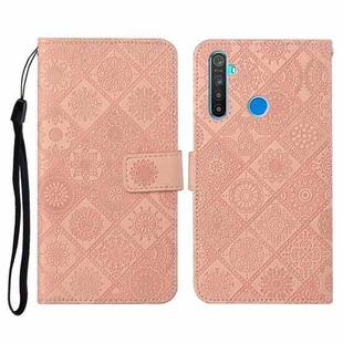 For OPPO Realme 5 Pro Ethnic Style Embossed Pattern Horizontal Flip Leather Case with Holder & Card Slots & Wallet & Lanyard(Pink)