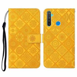 For OPPO Realme 5 Pro Ethnic Style Embossed Pattern Horizontal Flip Leather Case with Holder & Card Slots & Wallet & Lanyard(Yellow)