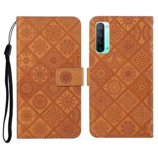 For OPPO Reno3 Ethnic Style Embossed Pattern Horizontal Flip Leather Case with Holder & Card Slots & Wallet & Lanyard(Brown)