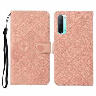 For OPPO Reno3 Ethnic Style Embossed Pattern Horizontal Flip Leather Case with Holder & Card Slots & Wallet & Lanyard(Pink)