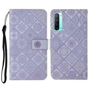 For OPPO Reno3 Ethnic Style Embossed Pattern Horizontal Flip Leather Case with Holder & Card Slots & Wallet & Lanyard(Purple)