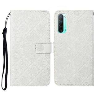 For OPPO Reno3 Ethnic Style Embossed Pattern Horizontal Flip Leather Case with Holder & Card Slots & Wallet & Lanyard(White)