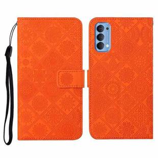 For OPPO Reno4 Ethnic Style Embossed Pattern Horizontal Flip Leather Case with Holder & Card Slots & Wallet & Lanyard(Orange)