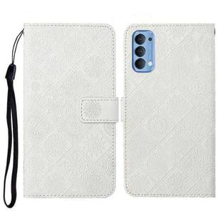 For OPPO Reno4 Ethnic Style Embossed Pattern Horizontal Flip Leather Case with Holder & Card Slots & Wallet & Lanyard(White)