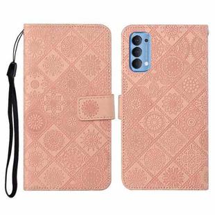 For OPPO Reno4 Pro Ethnic Style Embossed Pattern Horizontal Flip Leather Case with Holder & Card Slots & Wallet & Lanyard(Pink)