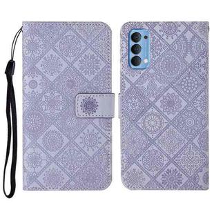 For OPPO Reno4 Pro Ethnic Style Embossed Pattern Horizontal Flip Leather Case with Holder & Card Slots & Wallet & Lanyard(Purple)