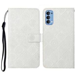 For OPPO Reno4 Pro Ethnic Style Embossed Pattern Horizontal Flip Leather Case with Holder & Card Slots & Wallet & Lanyard(White)