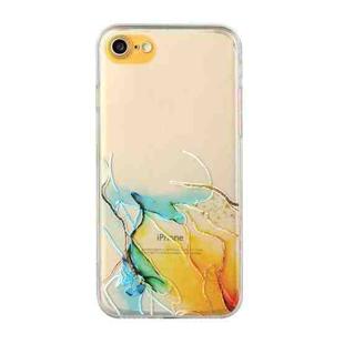 For iPhone SE 2022 / SE 2020 / 8 / 7 Hollow Marble Pattern TPU Straight Edge Fine Hole Protective Case(Yellow Blue)