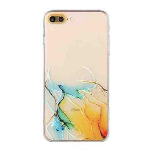 Hollow Marble Pattern TPU Straight Edge Fine Hole Protective Case For iPhone 8 Plus / 7 Plus(Yellow Blue)