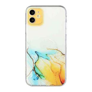 For iPhone 11 Hollow Marble Pattern TPU Straight Edge Fine Hole Protective Case (Yellow Blue)
