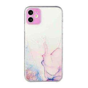 For iPhone 11 Hollow Marble Pattern TPU Straight Edge Fine Hole Protective Case (Pink)