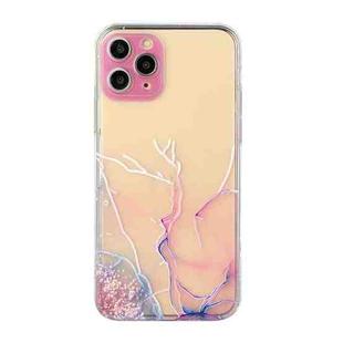 For iPhone 11 Pro Max Hollow Marble Pattern TPU Straight Edge Fine Hole Protective Case(Pink)