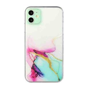 For iPhone 12 mini Hollow Marble Pattern TPU Straight Edge Fine Hole Protective Case (Red Green)