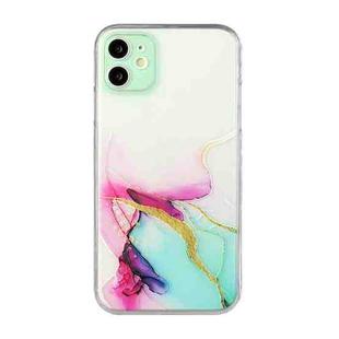 For iPhone 12 Hollow Marble Pattern TPU Straight Edge Fine Hole Protective Case(Red Green)