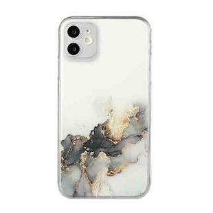 For iPhone 12 Hollow Marble Pattern TPU Straight Edge Fine Hole Protective Case(Black)
