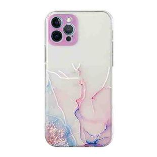 For iPhone 12 Pro Hollow Marble Pattern TPU Straight Edge Fine Hole Protective Case(Pink)