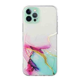 For iPhone 12 Pro Max Hollow Marble Pattern TPU Straight Edge Fine Hole Protective Case(Red Green)