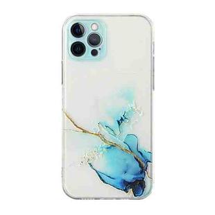For iPhone 12 Pro Max Hollow Marble Pattern TPU Straight Edge Fine Hole Protective Case(Blue)