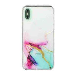 For iPhone X / XS Hollow Marble Pattern TPU Straight Edge Fine Hole Protective Case(Red Green)