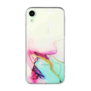 For iPhone XR Hollow Marble Pattern TPU Straight Edge Fine Hole Protective Case(Red Green)