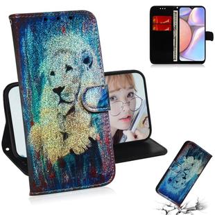 For Galaxy  A10s Colored Drawing Pattern Colorful Magnetic Buckle Horizontal Flip PU Leather Case with Holder & Card Slots & Wallet & Lanyard(White Lion)