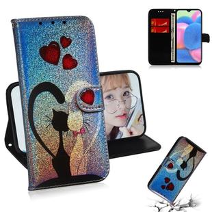 For Galaxy A30s Colored Drawing Pattern Colorful Magnetic Buckle Horizontal Flip PU Leather Case with Holder & Card Slots & Wallet & Lanyard(Love Cat)