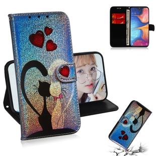 For Galaxy M30s Colored Drawing Pattern Colorful Magnetic Buckle Horizontal Flip PU Leather Case with Holder & Card Slots & Wallet & Lanyard(Love Cat)