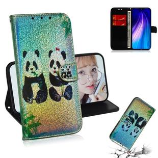 For Xiaomi Redmi Note 8 Colored Drawing Pattern Colorful Magnetic Buckle Horizontal Flip PU Leather Case with Holder & Card Slots & Wallet & Lanyard(Two Pandas)